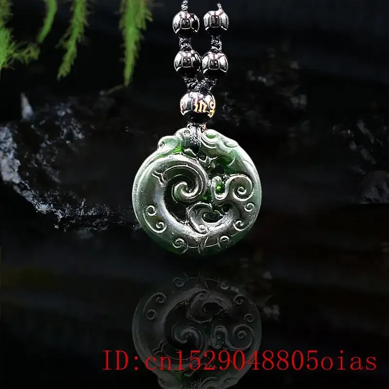 

Jade Dragon Pendant Necklace Fashion Natural Gifts Black Green Charm Amulet Chinese Jewellery Carved