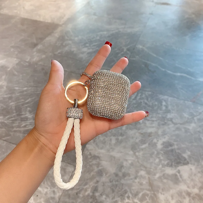 Bling Glitter Diamond Braided Wrist Rope Hard Case for Apple Airpods 1 2 3 Pro Pro 2 Wireless Charging bluetooth Headset Cover