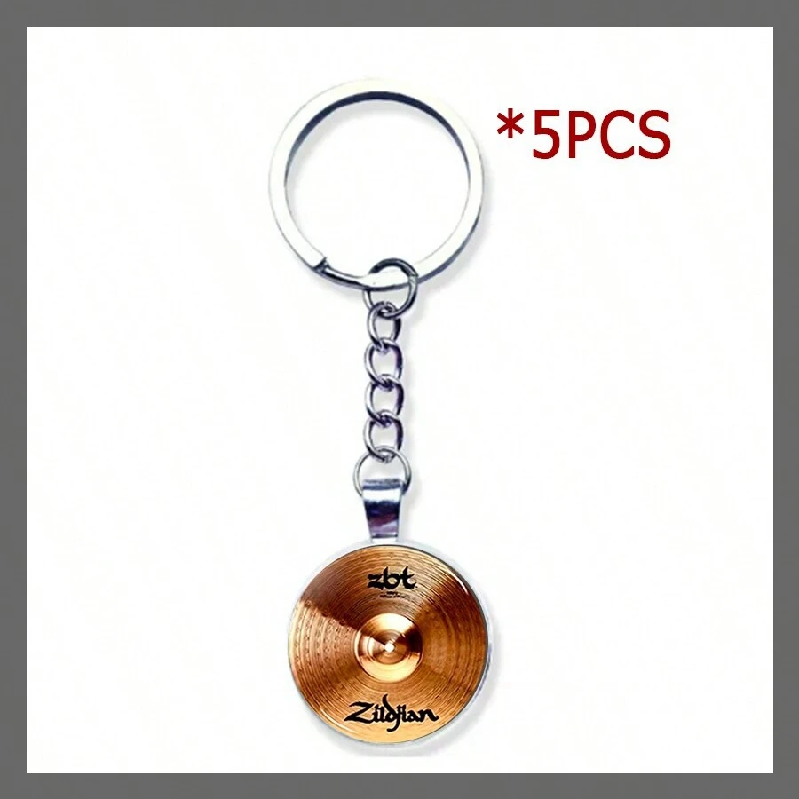 5pcs Drummer's cymbal disc pattern circular pendant keychain lobster ring fashionable Christmas gift