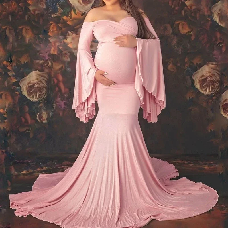 

Mercerized Cotton Sexy Maternity Photography Dresses V Neck Pregnancy Shoot Dress Long Women Maxi Maternity Gown Photo Props