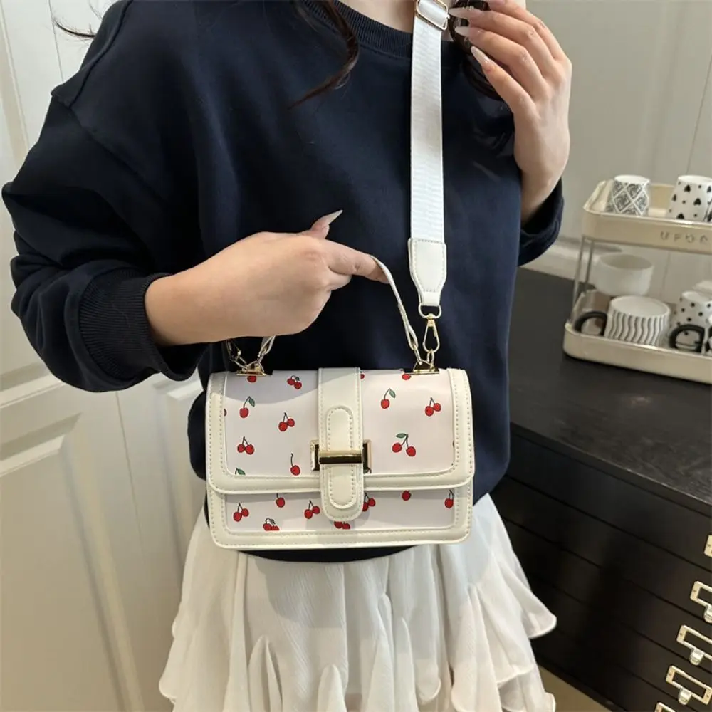 

Retro Cherry Pendant Cherry Crossbody Bag Korean Style Handbag Printed Shoulder Bag All-match Storage Bag Square Tote Bag Travel