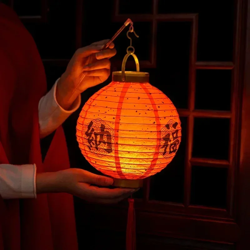 LED Glowing Chinese Lamp Classical Red Paper Lantern DIY Assemble Paper Lanterns Spring Festival Children Gifts New Year Decor