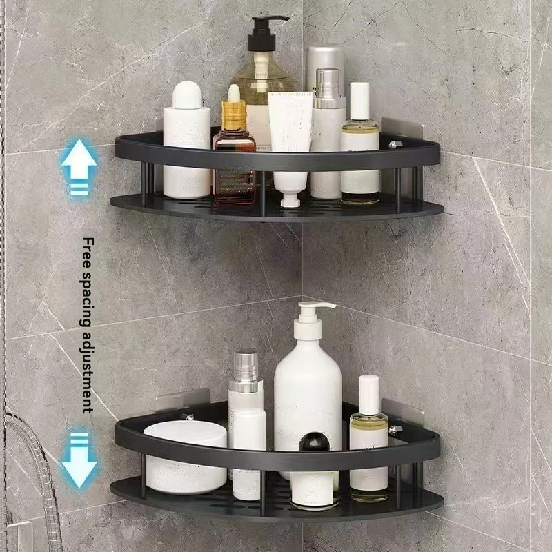 1 Stück/2 Stück Bohrfreies Badezimmer-Eckregal Wandmontiertes Eck-Aufbewahrungsregal Zweischichtiges Aluminiumregal für Badezimmer