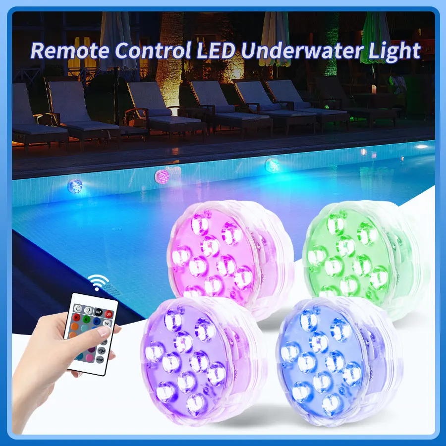 

10 LEDs RGB Underwater Lamp With Remote Control Submersible Light Magnetic Suction Garden Swimming Pool Vase Bowl Aquarium Decor