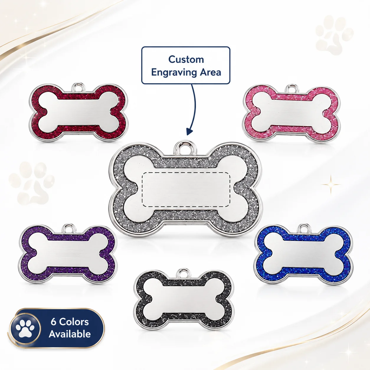 Custom Glitter Bone Pet ID Tag, Personalized Engraved Dog Cat Nameplate, Collar Hanging Pendant for Safety Custom Name Dog Tag view 3