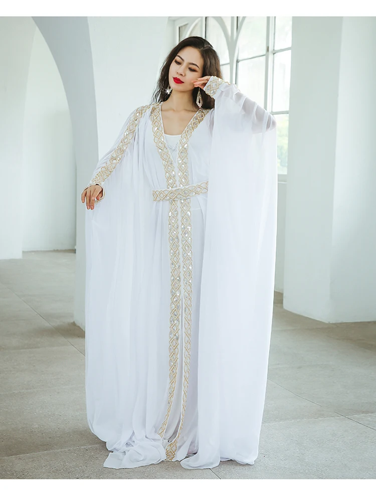 Stage Traditional Khaleeji Thobe Dress Chiffon Belly Dance Clothes Kaftan Dress Rhinestone Beads Competition Khaleegy Costume