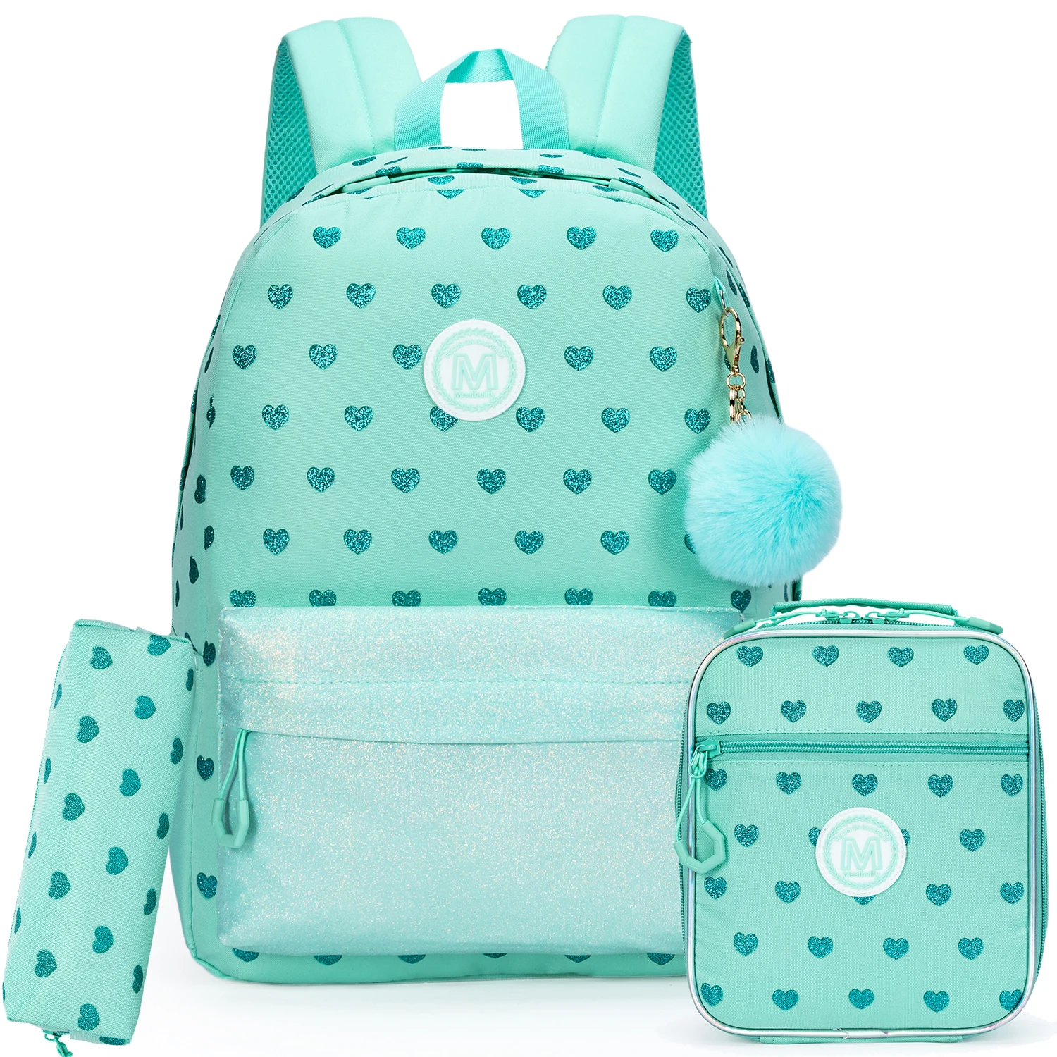 소녀를 위한 배낭 점심 가방과 필통이 있는 귀여운 학교 가방 다목적 여행 데이팟 여성용 경량 배낭