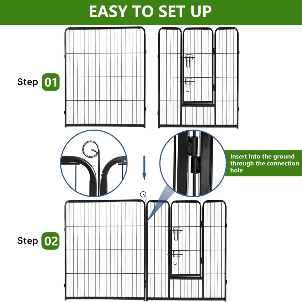قلم تمرين الكلاب المعدني شديد التحمل، 40 بوصة، 8 ألواح، ألواح سياج للحيوانات الأليفة للاستخدام الداخلي والخارجي مقاومة للصدأ للعب والتمرين #5