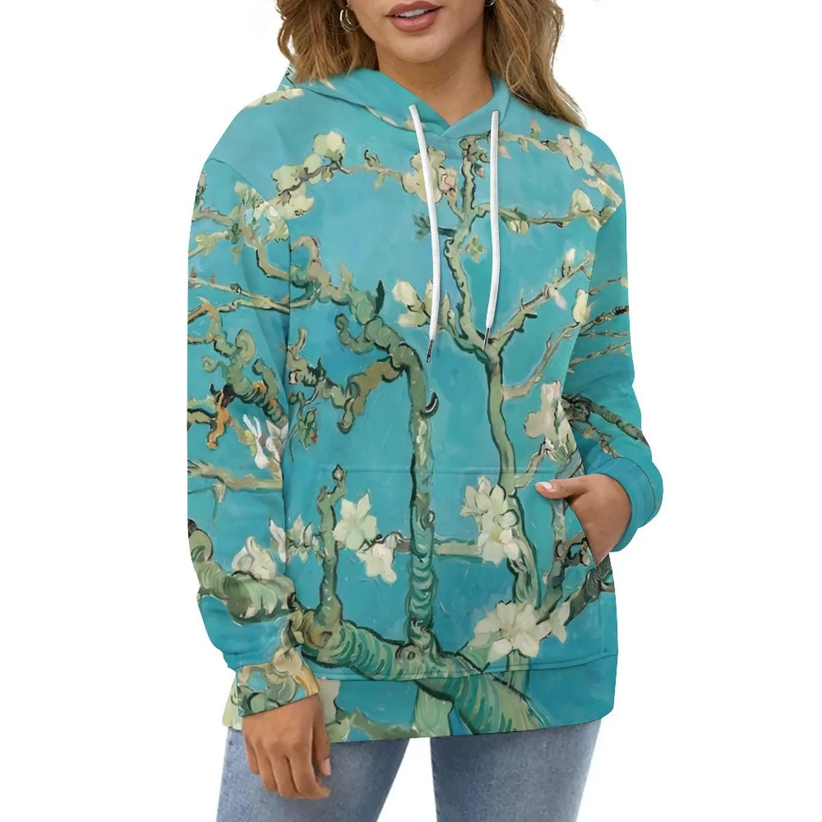 

Vincent Van Gogh Oil Painting Hoodies Almond Blossoms Hip Hop Casual Hoodie Long-Sleeve Trendy Design Sweatshirts Large Size