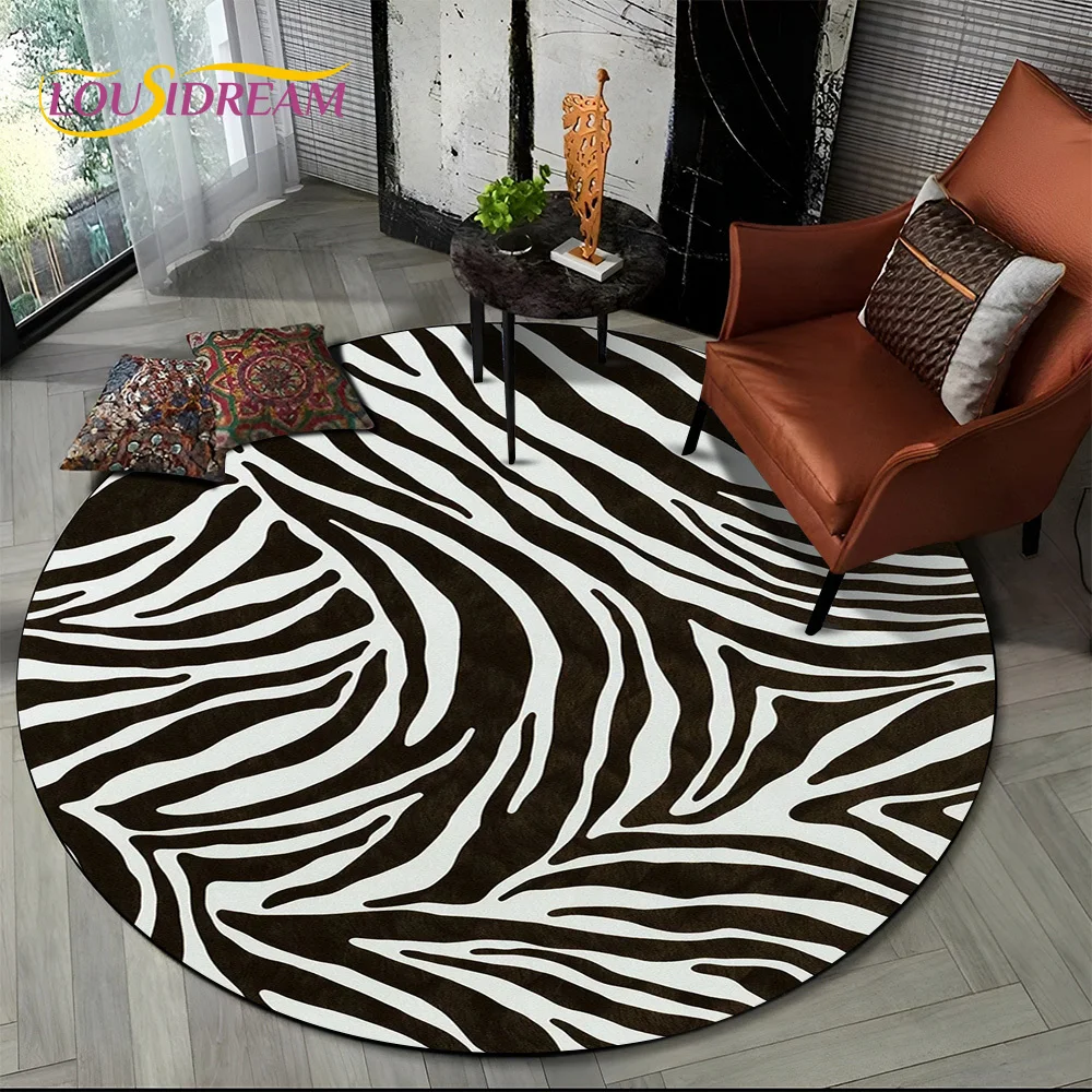 3D Colorful Zebra Stripe Print Pattern Round Carpet Rug for Living Room Bedroom Child Playroom Decor,Pet Area Rug Non-slip Mat