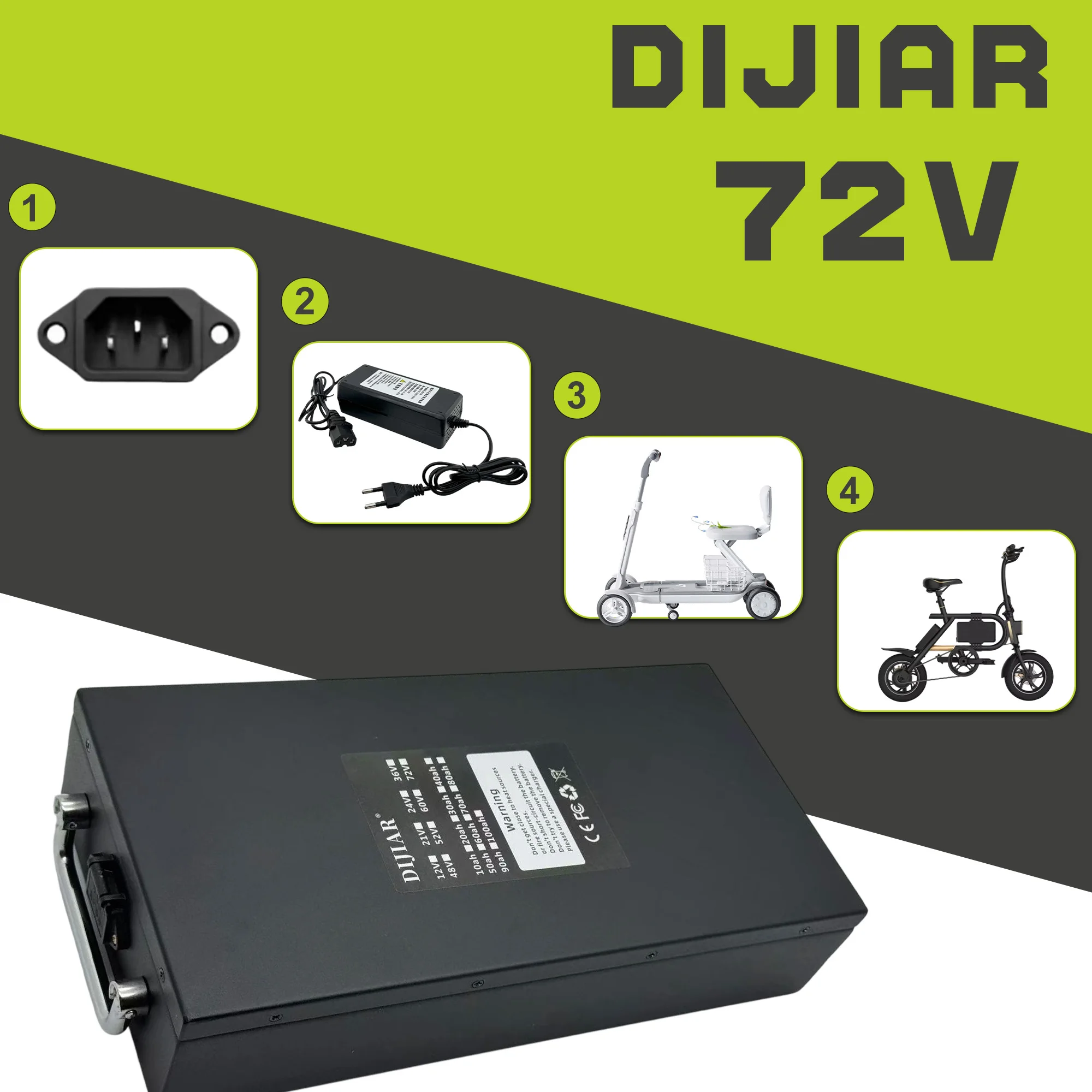 

72V Harley high-power lithium battery 20AH-100AH, with built-in BMS, air transportation, 500W-3000W power usage