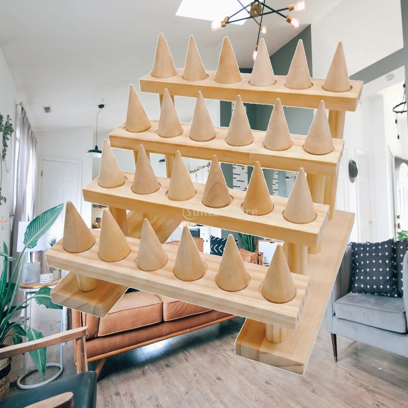 Tiered-Cone Stand Wooden Wood Band Display Rack Minimalist for Sellers, Market