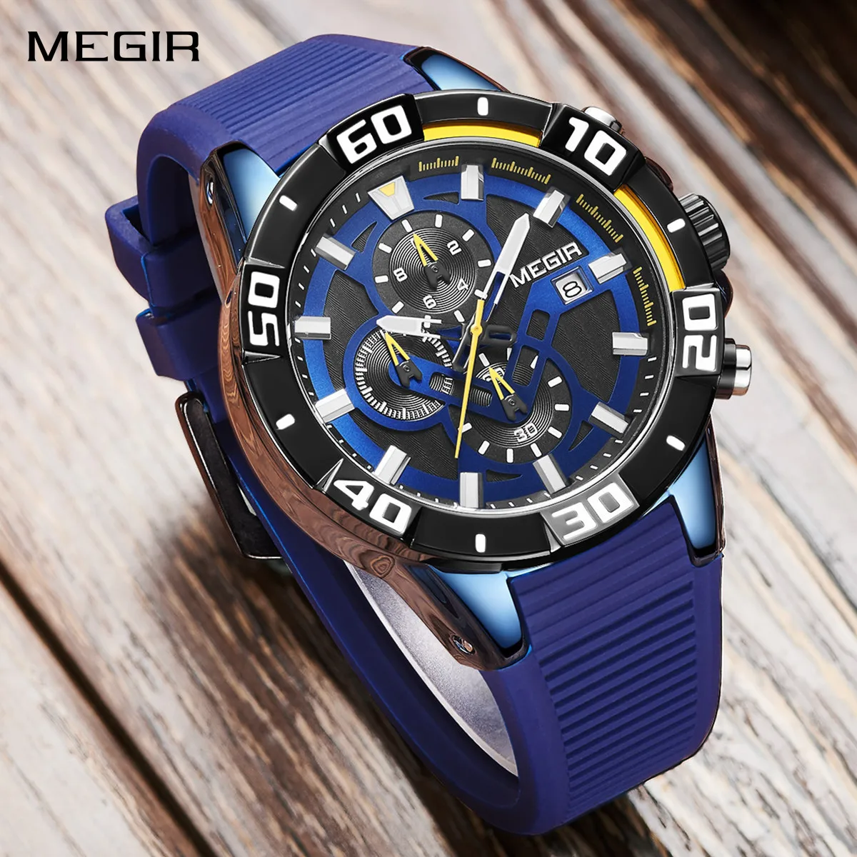 

MEGIR Luxury Quartz Wristwatches with Chronograph Multi-functional Men Sport Watches Waterproof Calendar Silicone Strap Clock