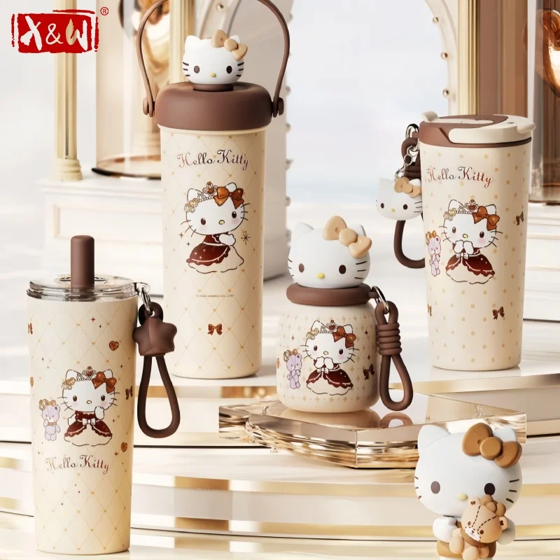 X&W Sanrio Kids Insulated Bottle Hello Kitty Series Vacuum Flasks Various Cup Shaped Coffee Beverage Cup Keep Warm＆Cold Tumbler