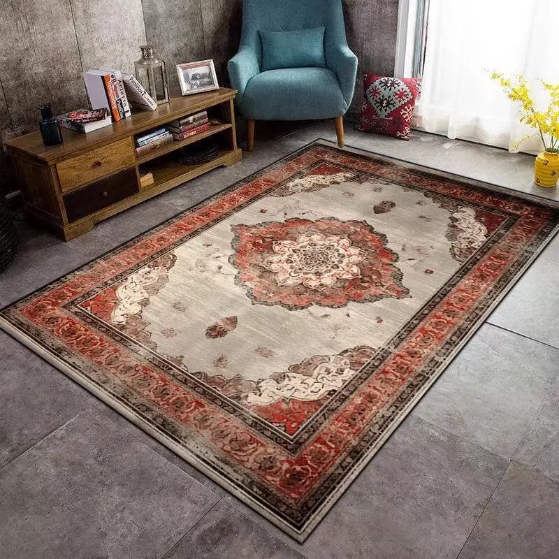 Persian Style Distressed Carpet for Live Room Classical Plush Boho Room Decoration Home Mats Soft Antiskid Large Rug for Bedroom