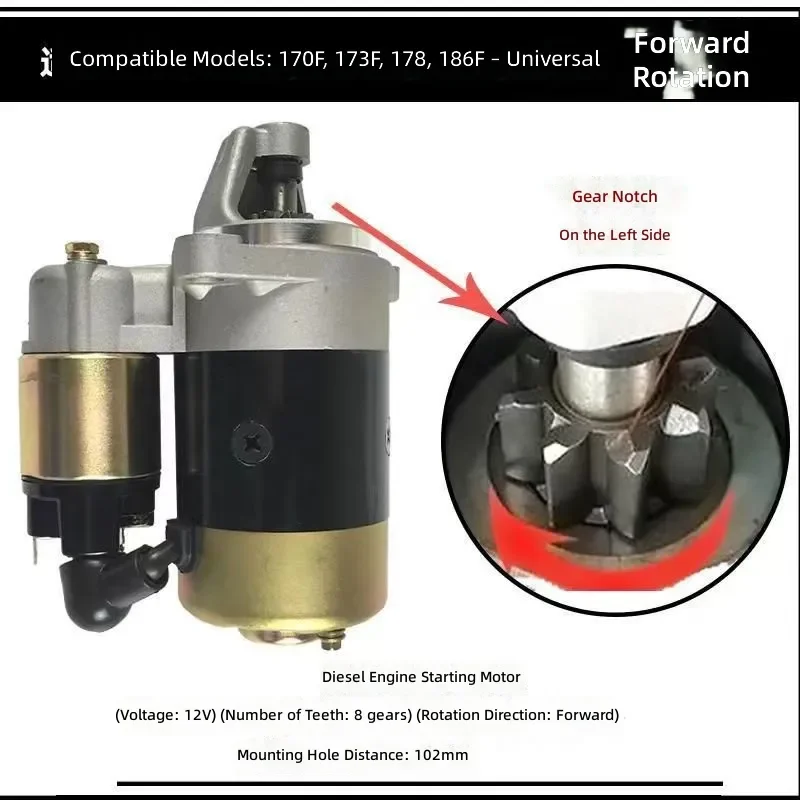 Starter Motor for Air-cooled Engine 170F 178F 186F 192F Agricultural Micro-tiller
