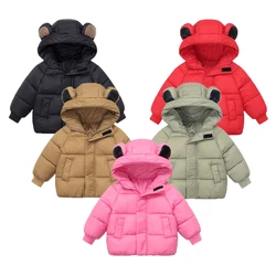 Baby Boys Girls Jacket Autumn Winter New Solid Color Cute Rabbit Ears Thicken Keep Warm Hooded Down Cotton Outwear For 2-6 Years