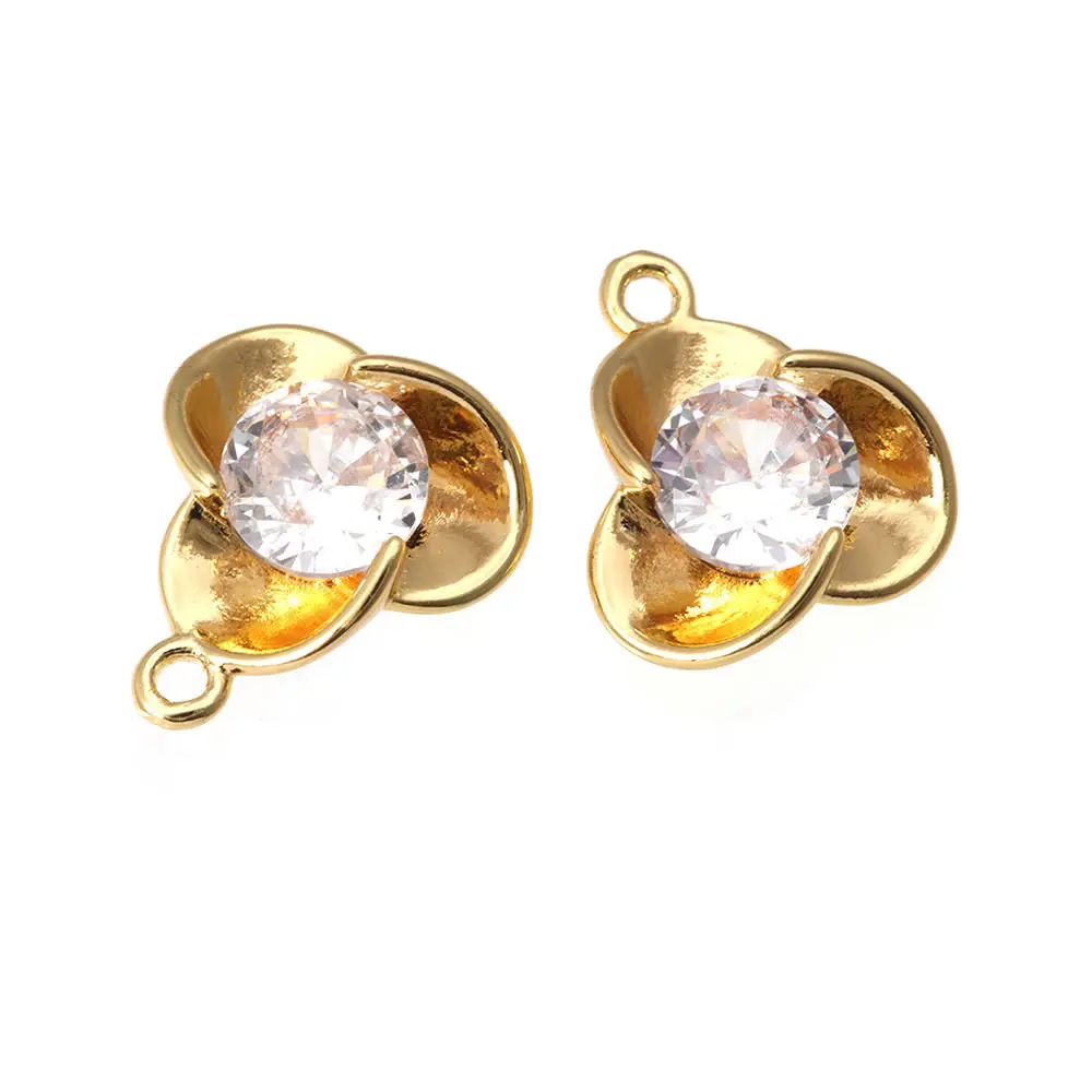 6 قطعة 18K الذهب اللون النحاس الزركون زهرة Charms المعلقات عالية الجودة عقد دي اي واي أقراط مجوهرات اكسسوارات صنع لوازم #2