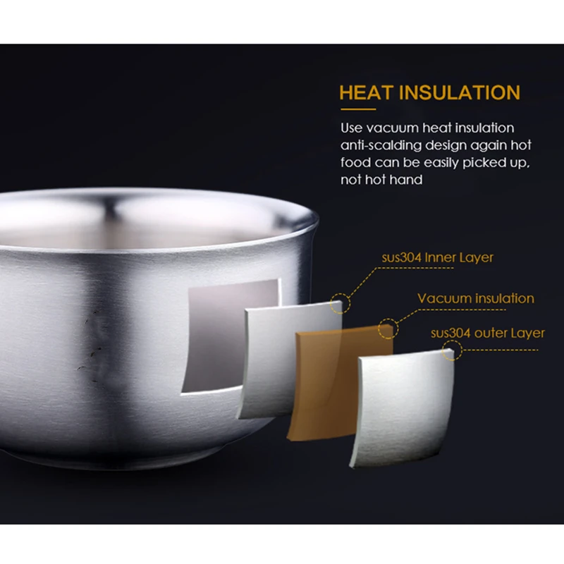 304 миска из нержавеющей стали, двойной контейнер для еды с защитой от ожогов, корейский рисовый салат, металлический суп