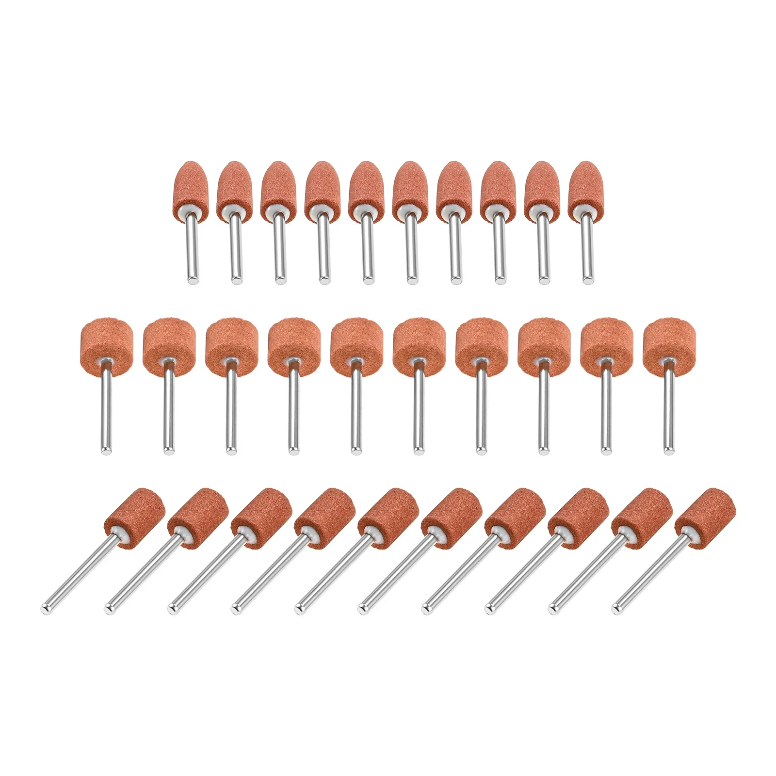 30pcs of Set 3-Shaped Aluminium Oxide Stone Sanding Drill Bits with 1/8