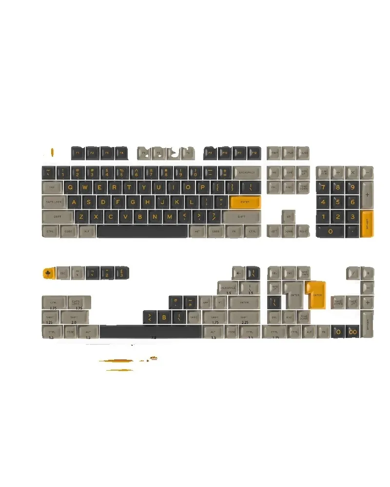 

grey black and yellow color block pbt dye sub keycaps full set oem profile for mechanical keyboards