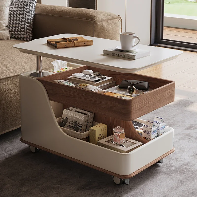 Table Basse Extensible Rectangulaire au Design Mobile, Table à Thé de Style Moderne pour Salle de Séjour
