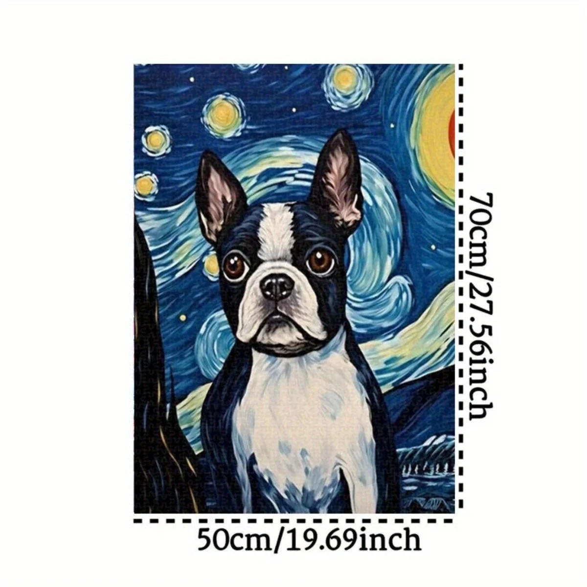 Grote puzzel voor volwassenen - 1000 stuks met een Boston Terrier in een sterrennachtkunstwerk - Boeiende familie-uitdagingspuzzel