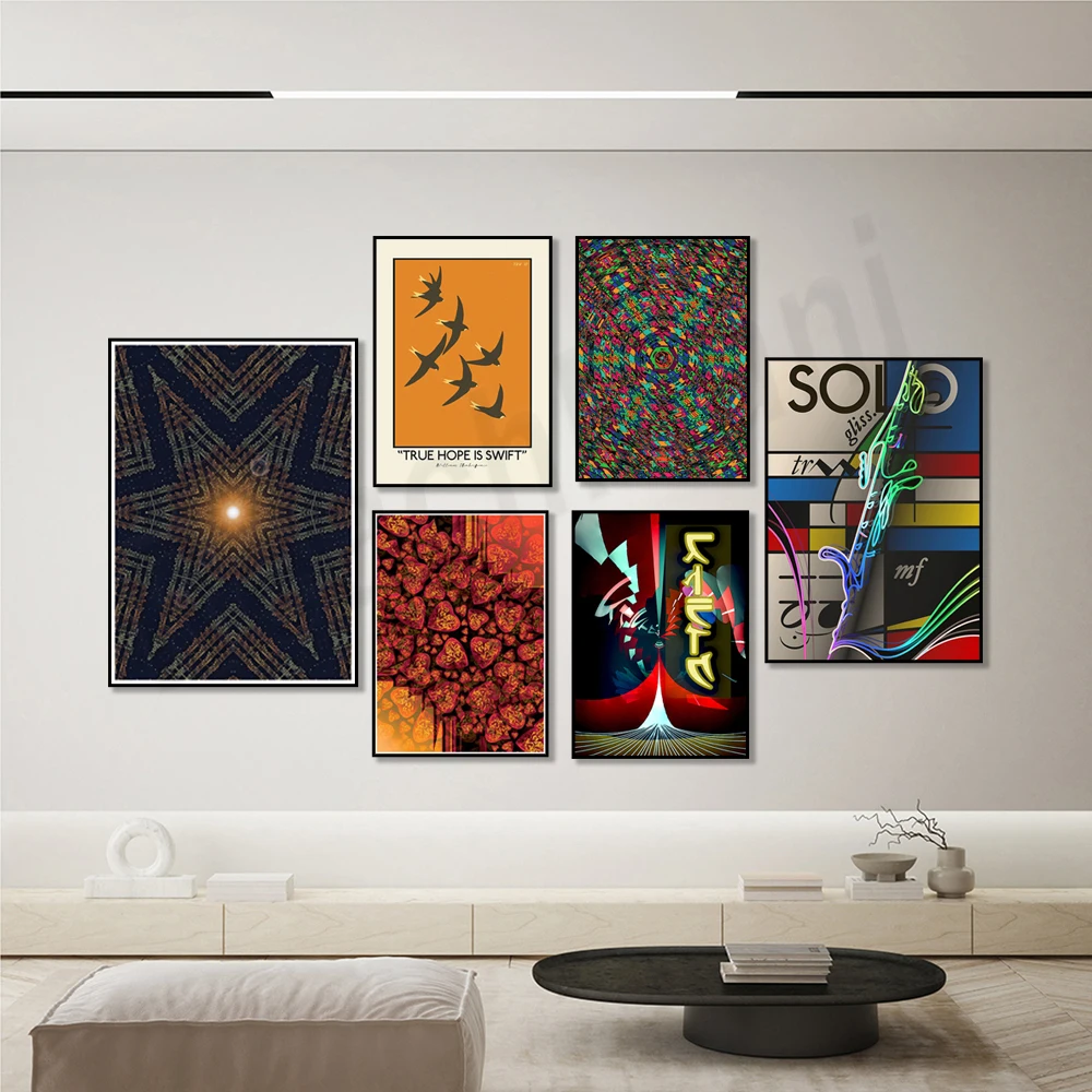 حب الصيف المتأخر: قلوب حمراء وأصفر، فن الموسيقى المنفردة الكلارينيت، تصميم السماء المرصعة بالنجوم، ملصق موسيقى ورقة النجوم، فن الطيور