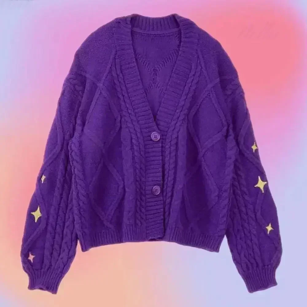 Speak Now Cardigan TS Golden Star Embroidery Button Up Purple Sweater TV Album Cardigan Gift Fall Winter Vintage Outfit