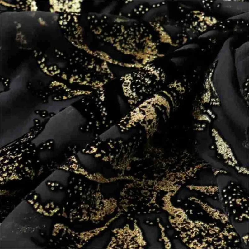 

High-quality women's clothing fabric for cheongsam made of woven velvet printed embossed gold-embossed viscose and