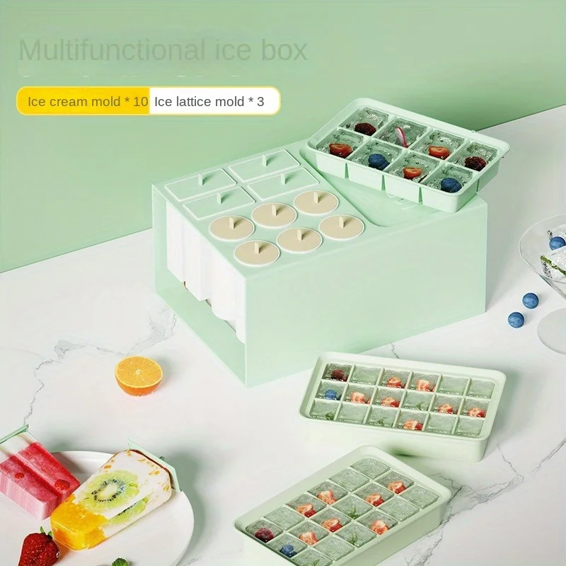 

Multi-Layer Integrated Popsicle Maker and Ice Cube Tray Set with Large Capacity Box, Lead-Free ABS , Homemade Ice Cream and Ice