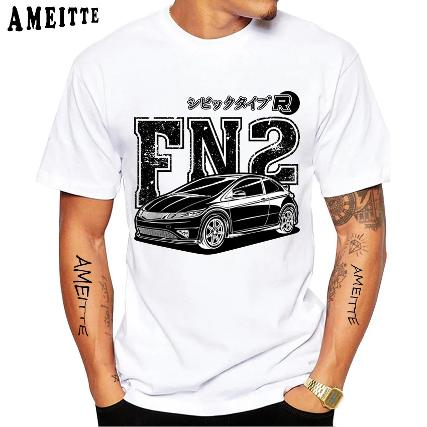 Retro Civic Type R FN2 Black T-Shirt New Summer Men Short Sleeve JDM Legends Print Tshirts Boy Casual Tops Car Sport White Tees