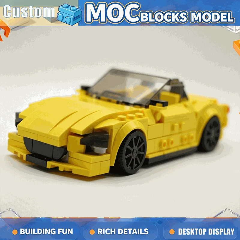 243PCS Yellow Convertible Sports Car Model Building Blocks DIY Assembly Vehicle Brick Set Roadster Collection Display Gift Toy