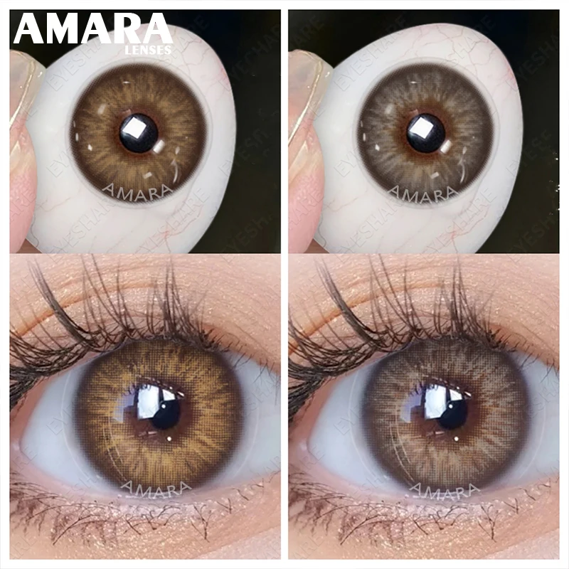 AMARA-Lentes de contato coloridas para olhos, pupilas de beleza, olho cinza, uso anual, dioptria marrom, 1 par