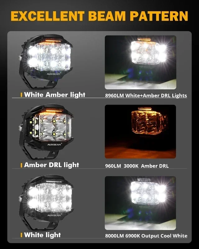 1pair 4 Inch LED Work Lights 92W Spot Flood Combo Work Spotlights Pods with Amber DRL For Truck SUV 4WD ATV