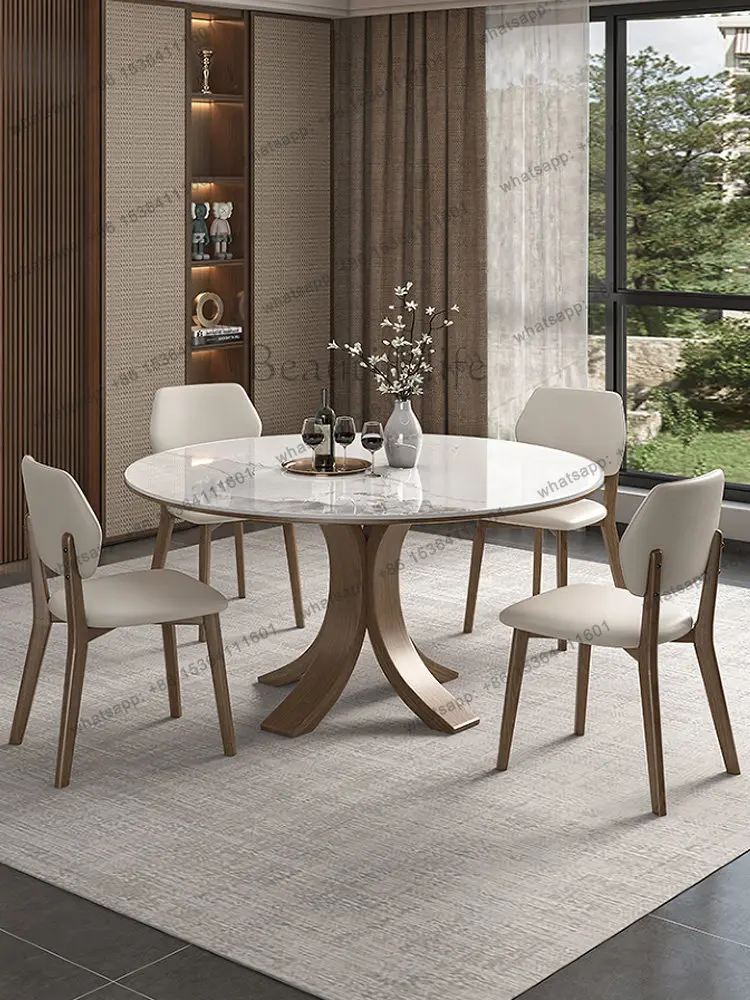 Light luxury rock slab solid wood dining table household small apartment round table high-end modern simplicity