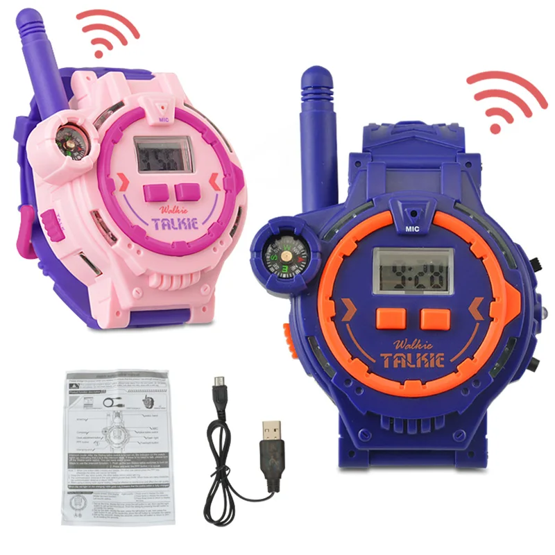 Kids Walkie Talkie 2PCS Handheld Phone Interphone USB Wireless Charging Multifunction Children Walkie Watch Children Toys Gifts