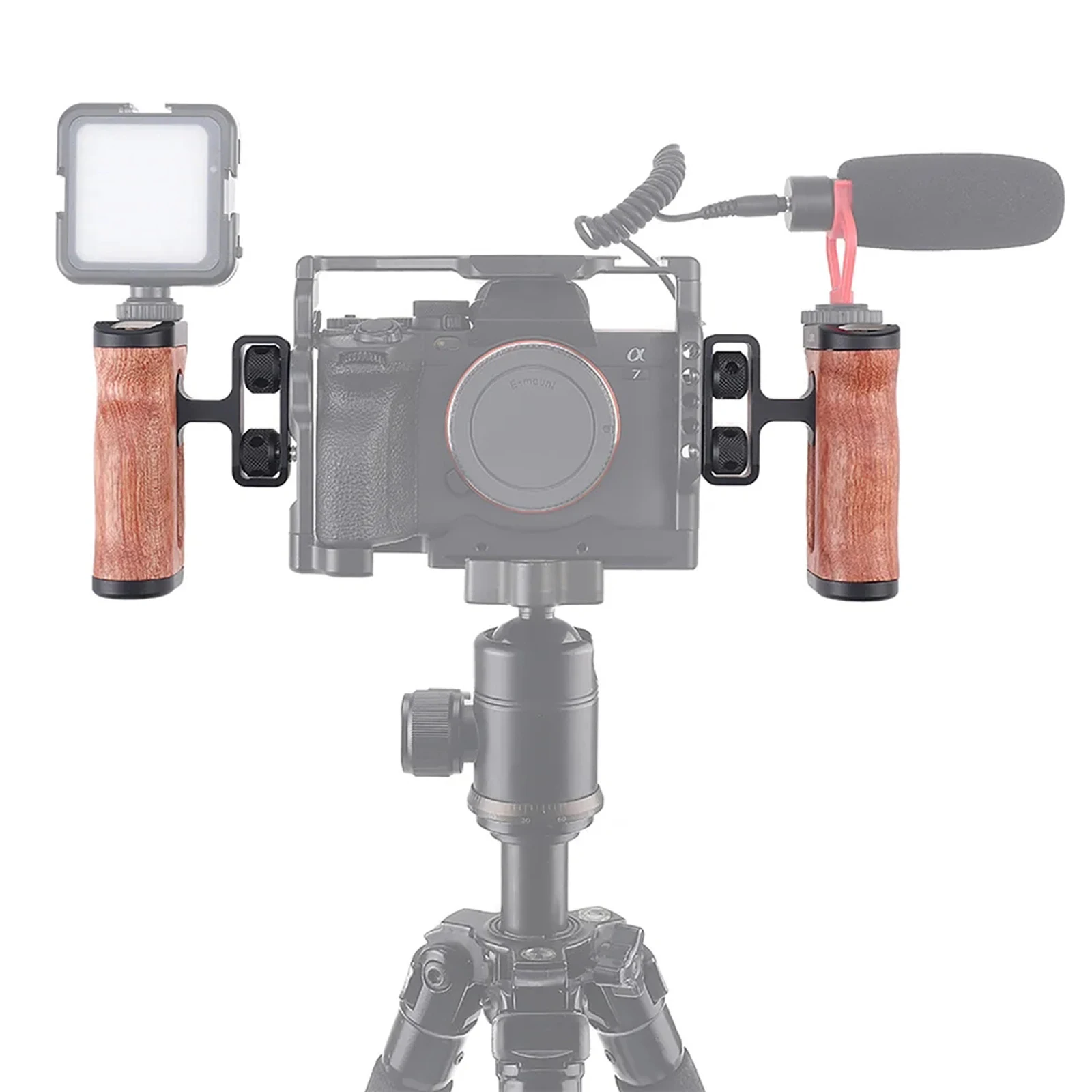Universal Camera Cage Side Handle for Sony Canon Nikon Camera Cage Wooden Handle Grip Cold Shoe for Mic Video Light