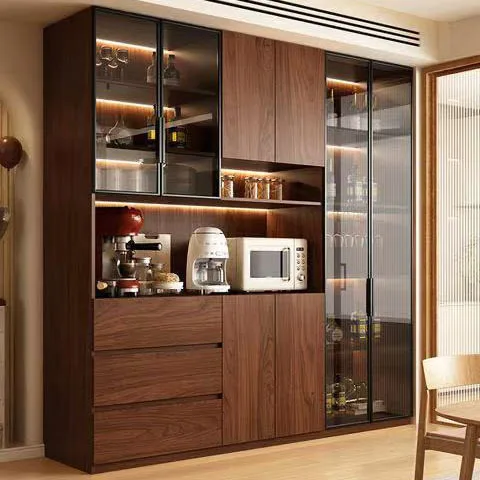 

Full Oak Wood Dining Sideboards Cabinet Living Room Home Glass Cupboard Buffet Cabinet with 6 Doors and 6 Drawers Console Table