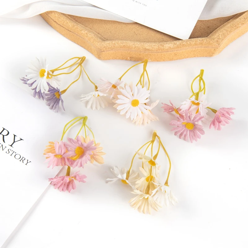 5PCS Artificial Flowers Mini Wedding Valentine\'s Day Bouquet Silk Daisy New Year Outdoor decora Home Scrapbook Needlework Candy