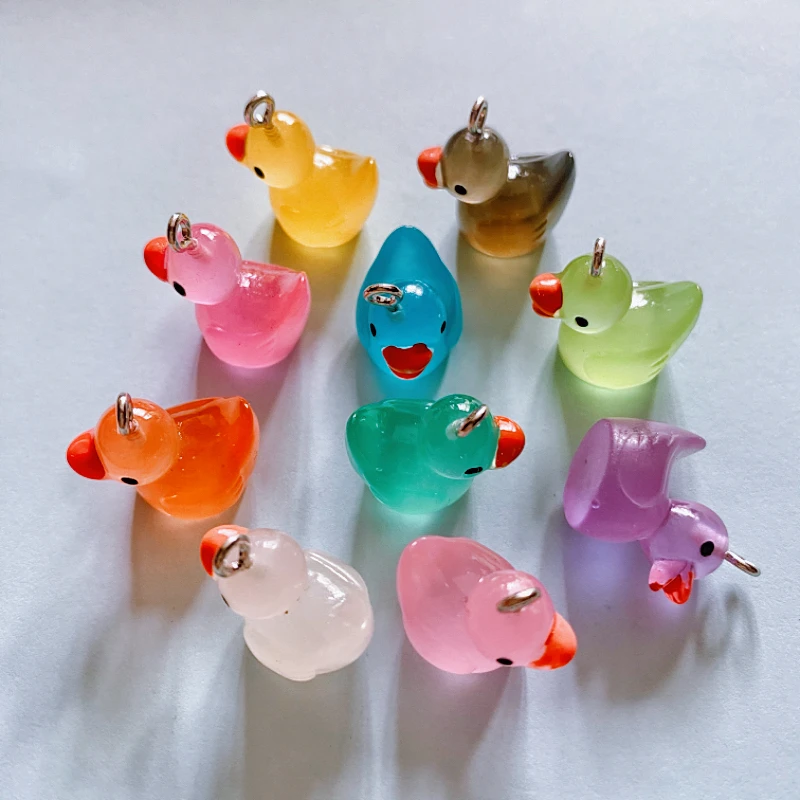 10pcs Kawaii Color Duck Luminous Animal Resin Charms Pendants DIY Jewelry Making Accessories Keychain Earrings