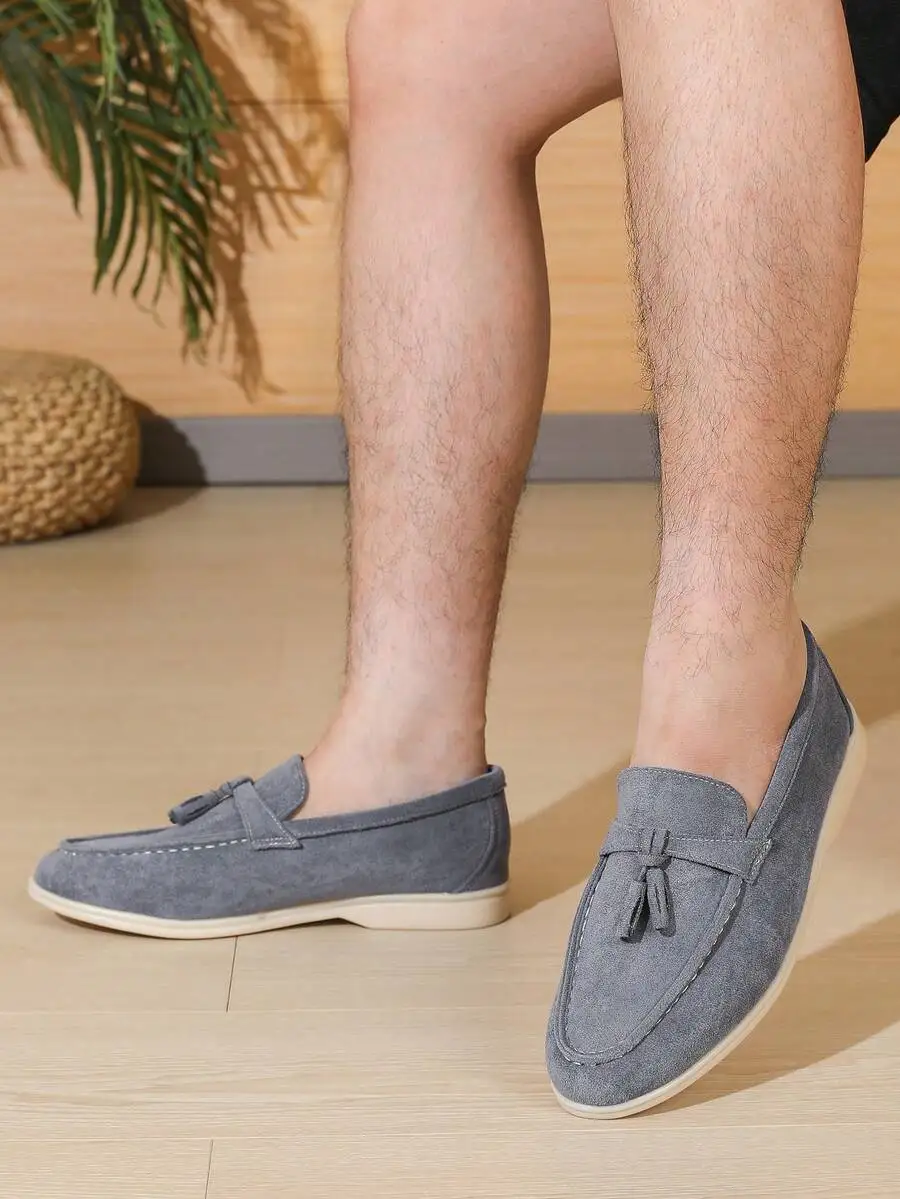 

Men's Round Toe Slip-On Loafers, British Style Breathable Soft Sole Handmade Flat Shoes for Business Daily Casual Wear