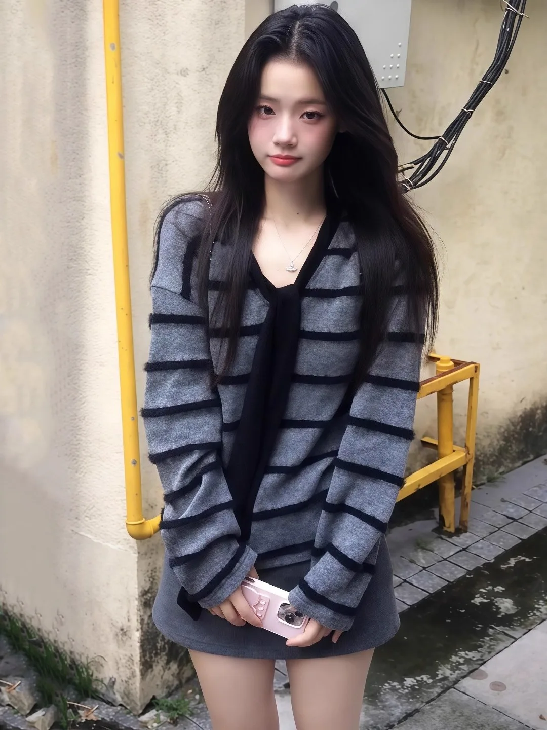 Retro ey Gestreifter Long Sve Damen Strickwaren V-Ne Loose Lazy Sle Herbst Winter High-End Feeling Pullover Sweet Sle