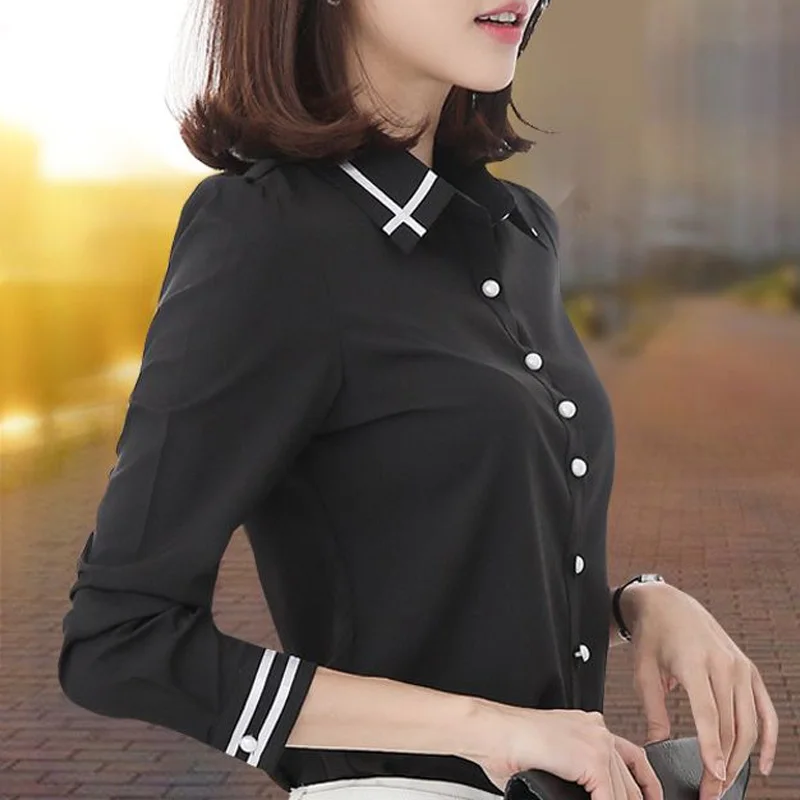 Spring and Autumn Commuting Simple and Fashionable Color Block Flip Collar Single Breasted Slim Fit Style Long Sleeved Shirt