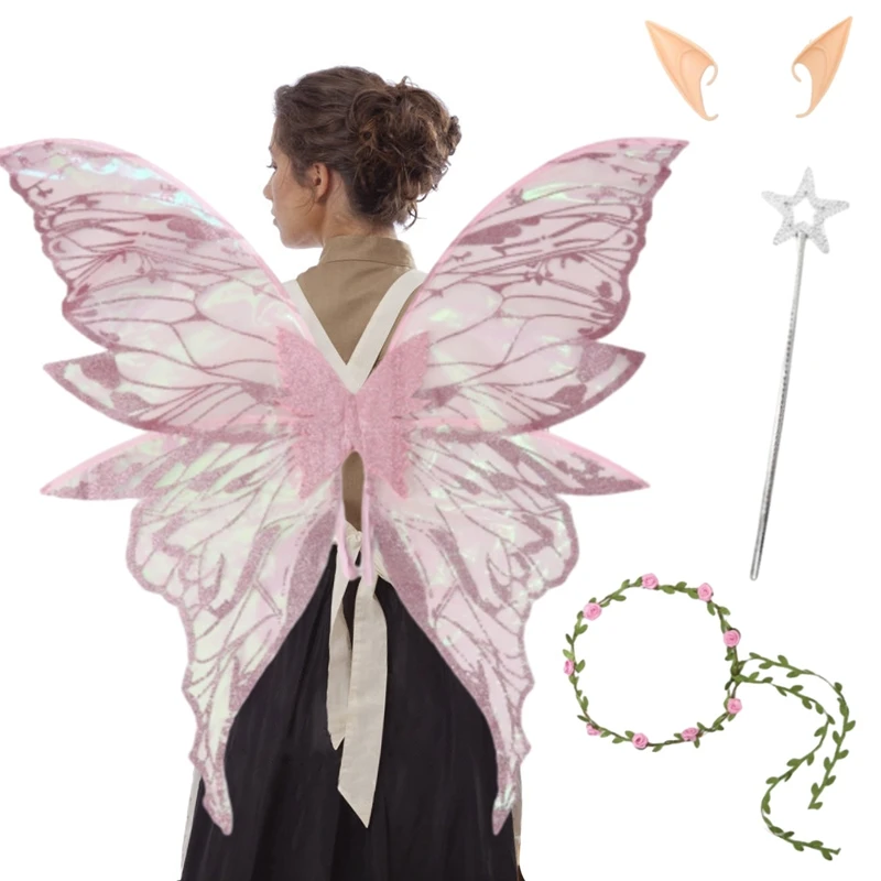4pcs/set Adults Fairy Wings Girls Sparkling Angel Wings Butterfly Costume Wings for Halloween Costume Dress up Party Favor Chris