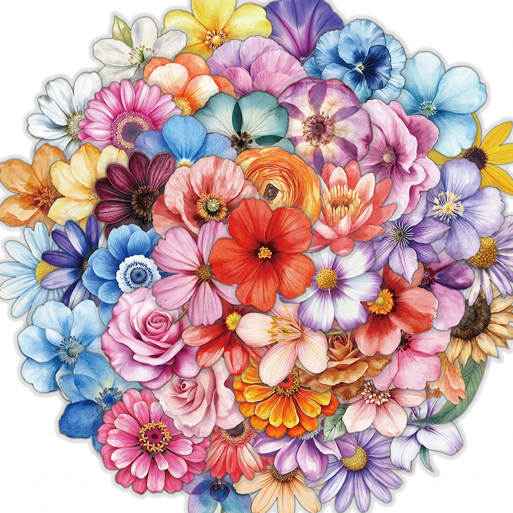 Autocollants fleurs Vintage, 50 pièces, papeterie esthétique pour guitare, Skateboard, bagages, Scrapbooking, Style Ins, pour valise d'ordinateur portable, DIY bricolage
