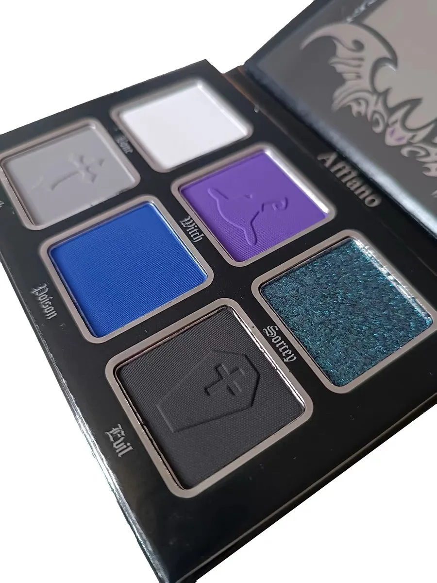 De Afflano 6 สี Goth Eyeshadow Palette สีดําสีขาวสีฟ้าสีชมพูสีแดงสีเขียวแต่งหน้า Matte Pearlescent Lasting Eye Shadow