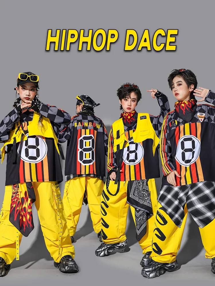 

Hip Hop Costume Children Numbers Printed Tops Vest Street Dance Cargo Pants Girls Group Jazz Costume Boys Streetwear Clothes