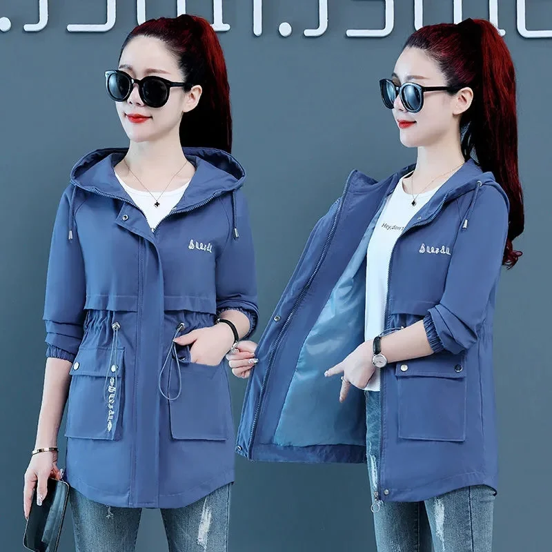 

Women's Jacket 2023 New Autumn Long Sleeve Casual Hooded Windbreaker Female Overcoat Loose Pocket Zipper Coats Outwear