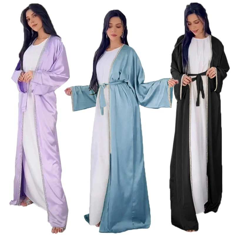 

Мусульманский халат с поясом для женщин, длинное пальто и юбка, белая Абая, модное платье, мягкое, 2024 г.